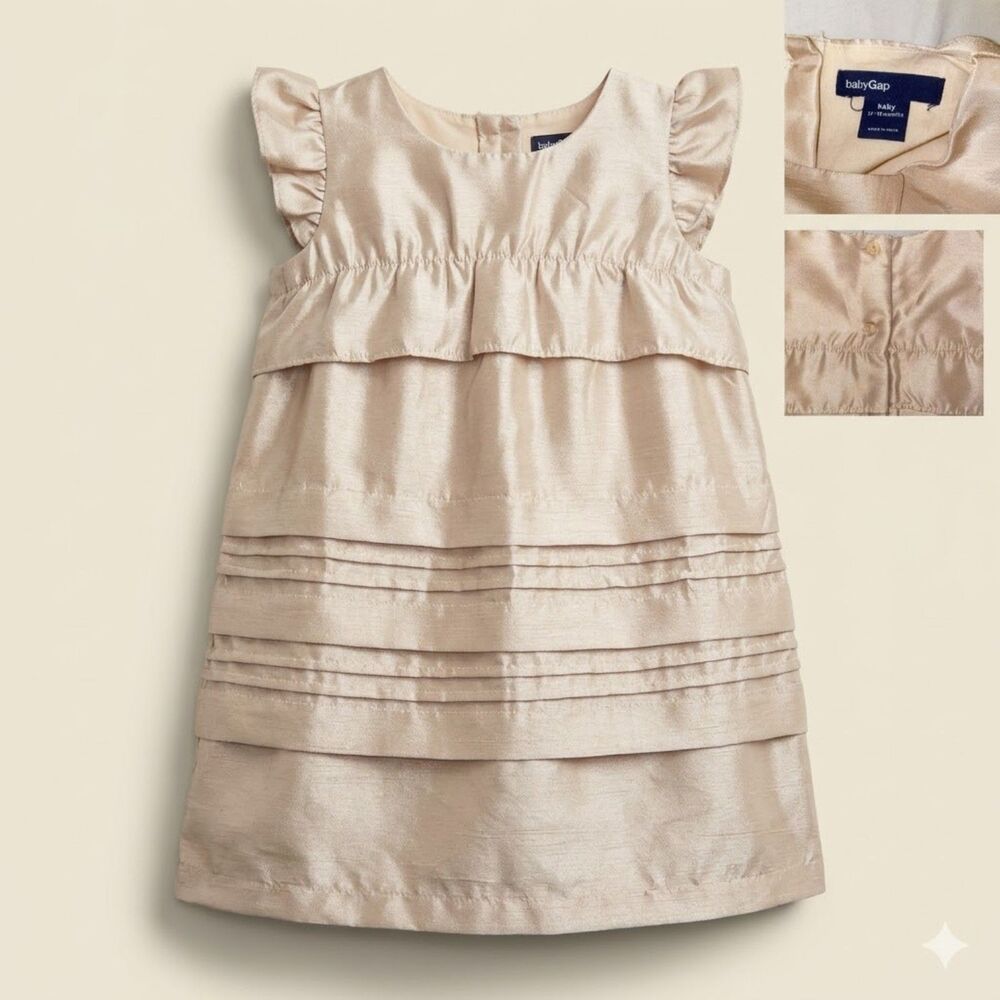 BabyGap 12-18M Champagne Metallic Shimmer Tiered Ruffle Holiday Special Occasion